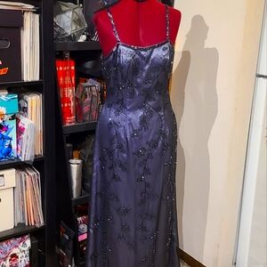 90's Romantic Beaded Silk Evening Gown